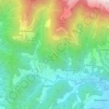 Mapa topográfico Monte Spino, altitude, relevo