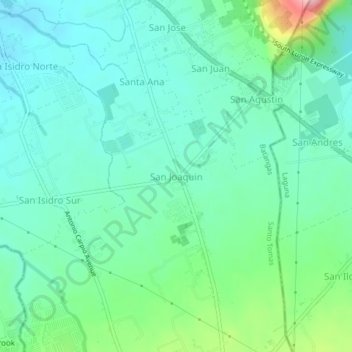 Mapa topográfico San Joaquin, altitude, relevo