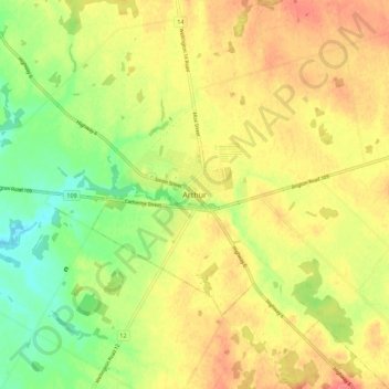 Mapa topográfico Arthur, altitude, relevo