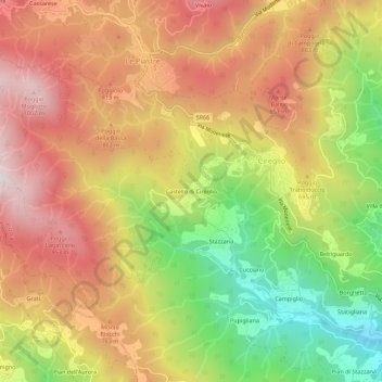Mapa topográfico Castello di Cireglio, altitude, relevo