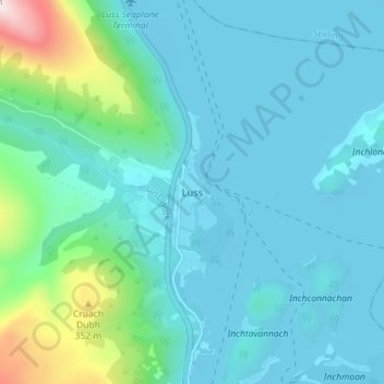 Mapa topográfico Luss, altitude, relevo