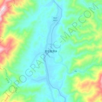 Mapa topográfico 官庄畲族乡, altitude, relevo