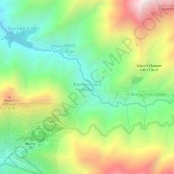 Mapa topográfico Tinerhourhine, altitude, relevo