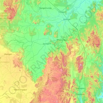 Mapa topográfico Kālāhandi, altitude, relevo