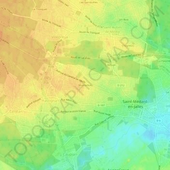 Mapa topográfico Monteillon, altitude, relevo
