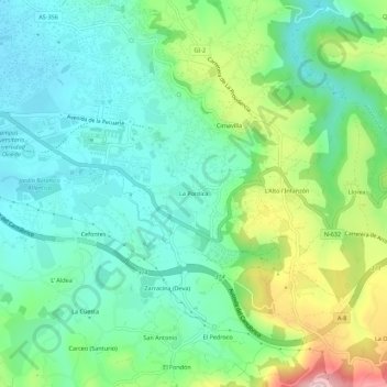 Mapa topográfico La Pontica, altitude, relevo
