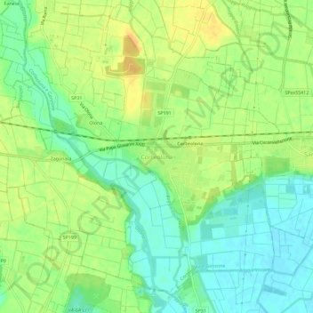 Mapa topográfico Corteolona, altitude, relevo