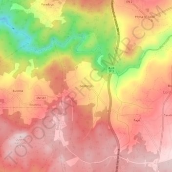 Mapa topográfico Galifonge, altitude, relevo