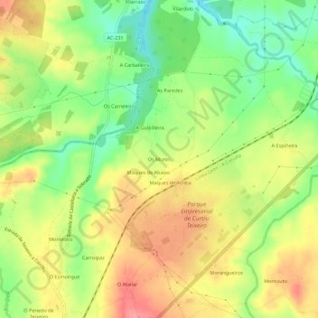 Mapa topográfico Os Muros, altitude, relevo