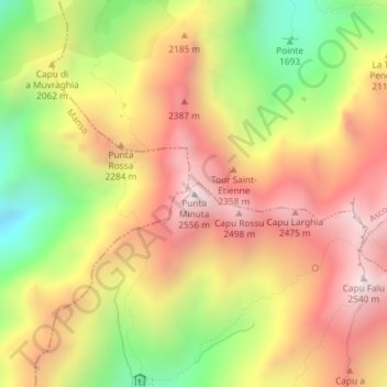 Mapa topográfico Punta Minuta, altitude, relevo