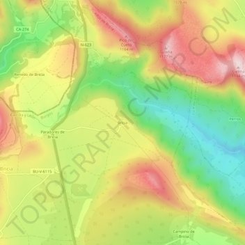 Mapa topográfico Bricia, altitude, relevo