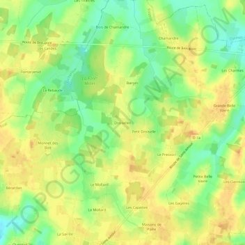 Mapa topográfico Droiselles, altitude, relevo