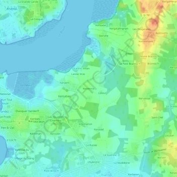 Mapa topográfico Kervennic, altitude, relevo