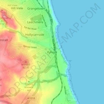 Mapa topográfico Ryhope, altitude, relevo