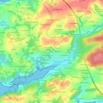 Mapa topográfico Denez, altitude, relevo