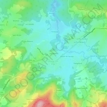 Mapa topográfico Les Battes, altitude, relevo