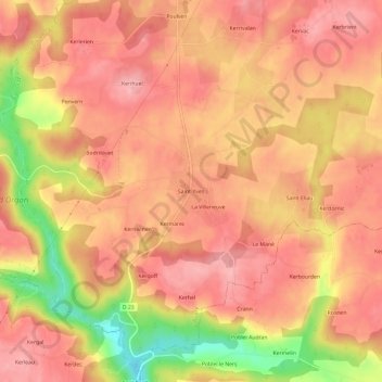 Mapa topográfico Saint-Yves, altitude, relevo