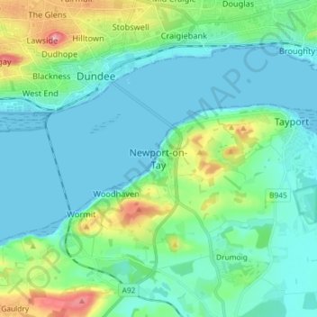 Mapa topográfico Newport-on-Tay, altitude, relevo