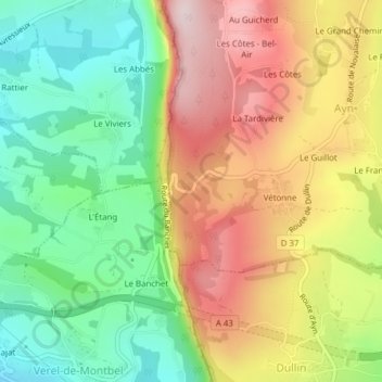 Mapa topográfico Col du Banchet, altitude, relevo