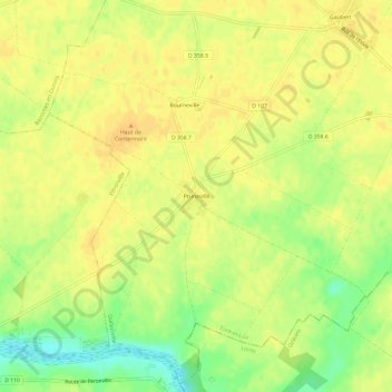 Mapa topográfico Pruneville, altitude, relevo