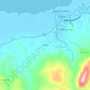 Mapa topográfico Tubod, altitude, relevo