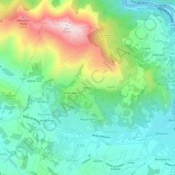 Mapa topográfico Andola, altitude, relevo