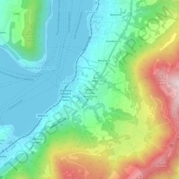 Mapa topográfico Tassano, altitude, relevo