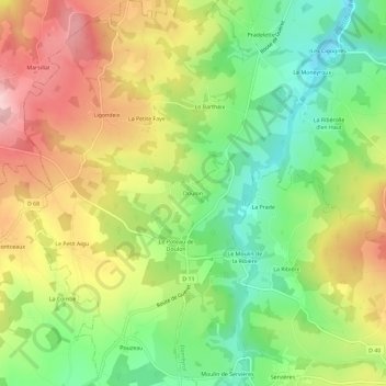 Mapa topográfico Doulon, altitude, relevo