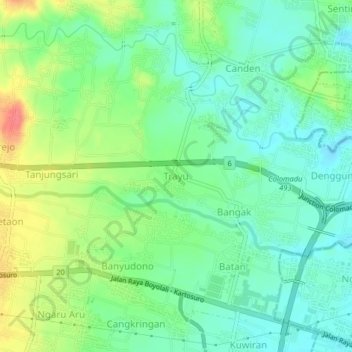 Mapa topográfico Trayu, altitude, relevo