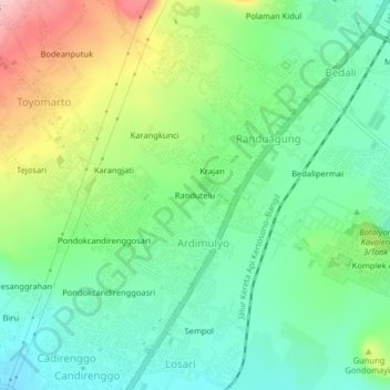 Mapa topográfico Randutelu, altitude, relevo