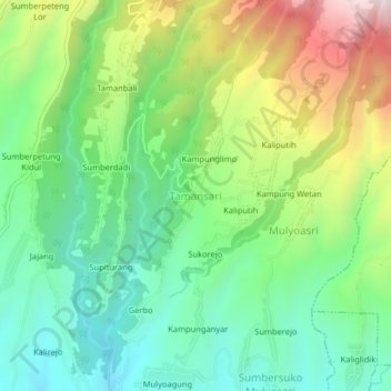 Mapa topográfico Tamansari, altitude, relevo