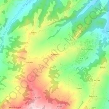 Mapa topográfico Barzano, altitude, relevo