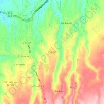 Mapa topográfico Chachil, altitude, relevo