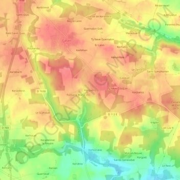 Mapa topográfico Kergueris, altitude, relevo