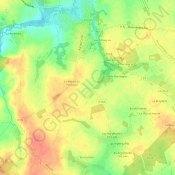 Mapa topográfico Le Pontreau, altitude, relevo