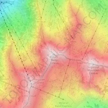 Mapa topográfico Mount Baldy, altitude, relevo
