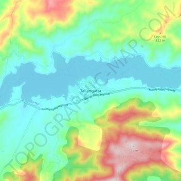 Mapa topográfico Tallangatta, altitude, relevo