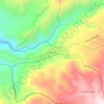 Mapa topográfico Puracé, altitude, relevo