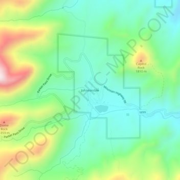 Mapa topográfico Johnsondale, altitude, relevo