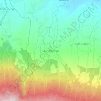 Mapa topográfico Jurangmangu, altitude, relevo