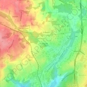 Mapa topográfico Les Cambuses, altitude, relevo