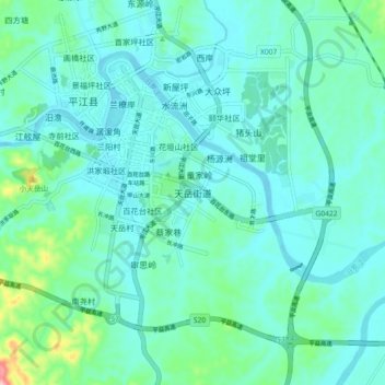 Mapa topográfico 天岳街道, altitude, relevo