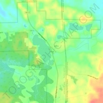 Mapa topográfico Bundy, altitude, relevo