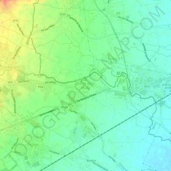 Mapa topográfico Ponte della Muda, altitude, relevo