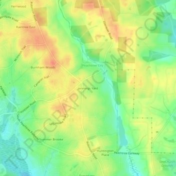Mapa topográfico Jennings Yard, altitude, relevo