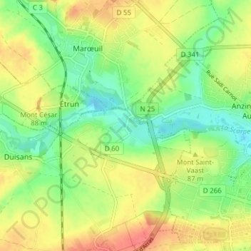 Mapa topográfico Louez, altitude, relevo