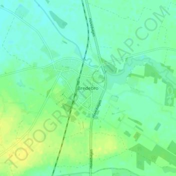 Mapa topográfico Bredebro, altitude, relevo