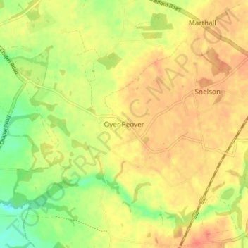 Mapa topográfico Over Peover, altitude, relevo