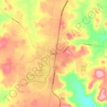 Mapa topográfico Guyra, altitude, relevo