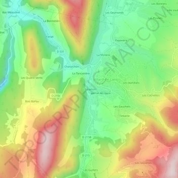 Mapa topográfico L'Essarton, altitude, relevo